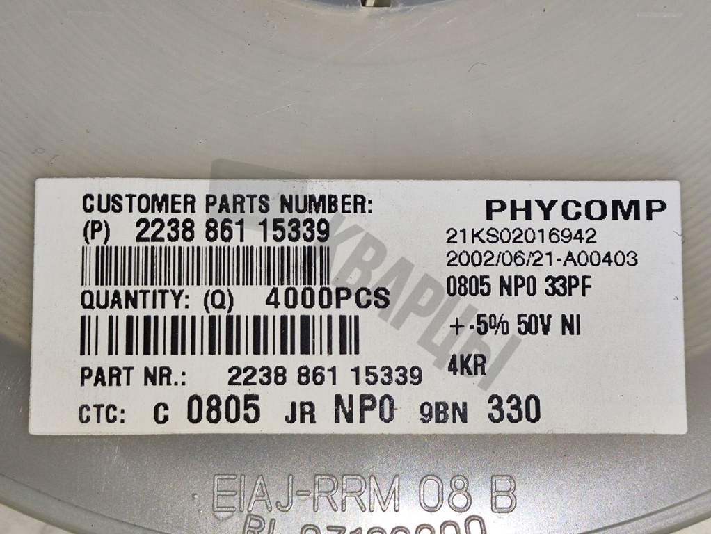 Чип-конденсатор CC0805JRNPO9BN330 33пФ NP0 50В 5% 0805