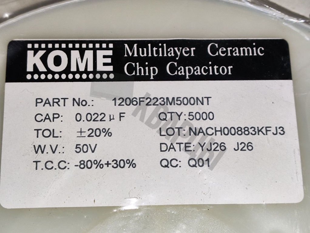 Чип-конденсатор 1206F223M500NT, 50V 22nF Y5V ±20% 1206