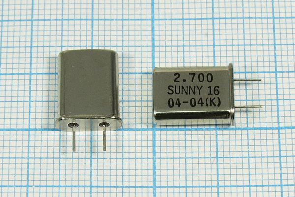 Кварцевый резонатор 2,7 МГц - 2700 HC49U 16 30 30/-20~70C SA[SUNNY] 1Г 5мм