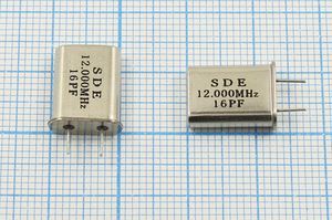 Кварцевый резонатор 12 МГц - 12000 HC49U 16 30 30/-20~70C 49U[SDE] 1Г 5мм