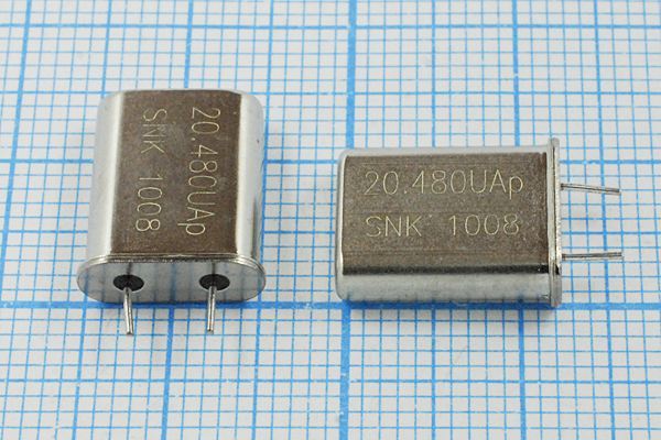 Кварцевый резонатор 20,48 МГц - 20480 HC49U 22 30 30/-10~70C 1Г 5мм