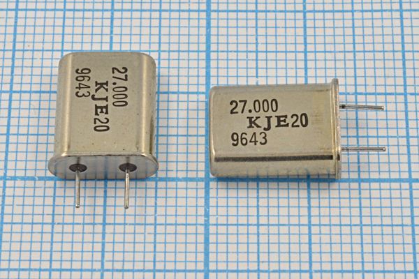 Кварцевый резонатор 27 МГц - 27000 HC49U 20 1Г 5мм (27.000 KJE20)