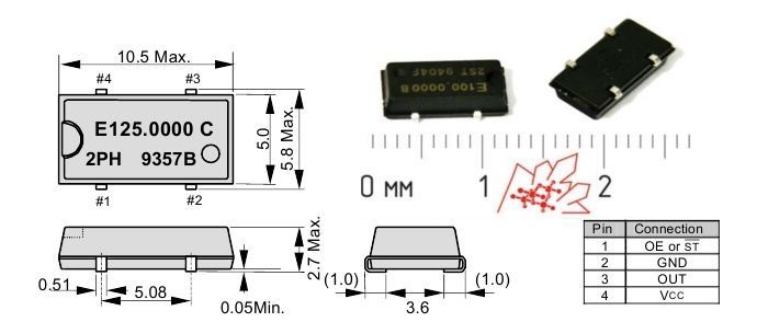Кварцевый генератор 65,536 МГц - 65536 SMD10558P4 T/CM 5В SG-636PH-C EPSON