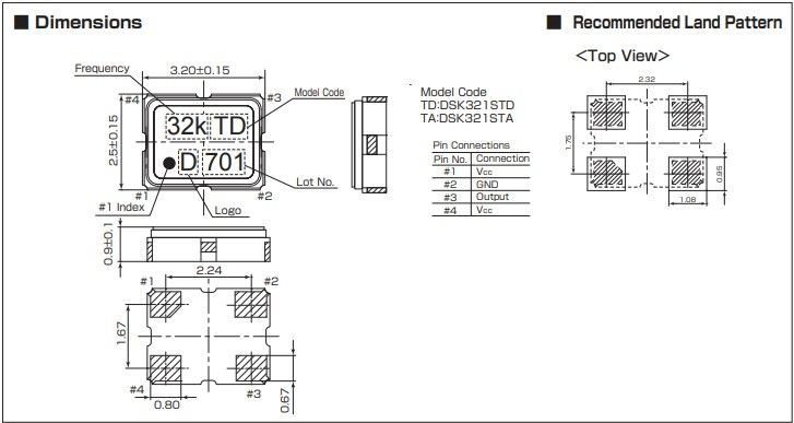 Кварцевый генератор 32,768 КГц - DSK321STD/1XZA032768AD19 03-025 3,3V CMOS KDS