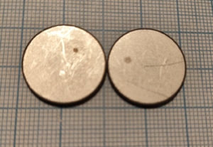 Ультразвуковой пьезоэлемент из пьезокерамики d20x1,5мм ДИСК ЦТБС-3