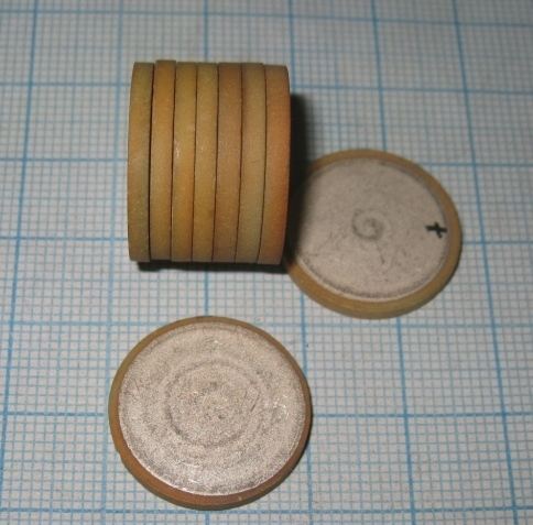 Ультразвуковой пьезоэлемент из пьезокерамики d20x2мм ДИСК ЦТБС-3