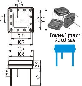 Кварцевый резонатор 29,49 МГц - 29490 11x11x3 S РК369 1Г