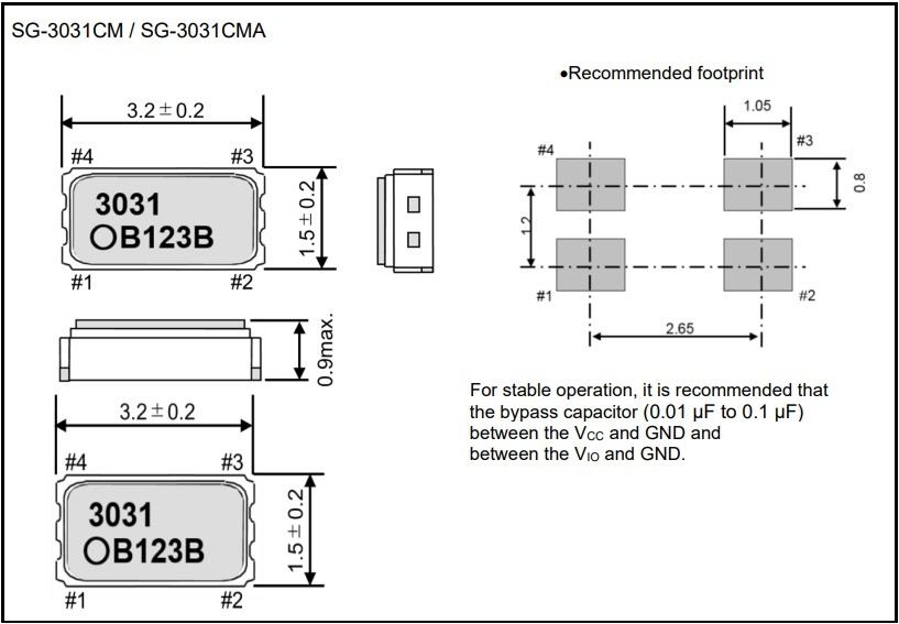 Кварцевый генератор 32,768KHz SMD3.2 x 1.5C4 CM 1,2-5В Epson -40~85 SG-3031CM