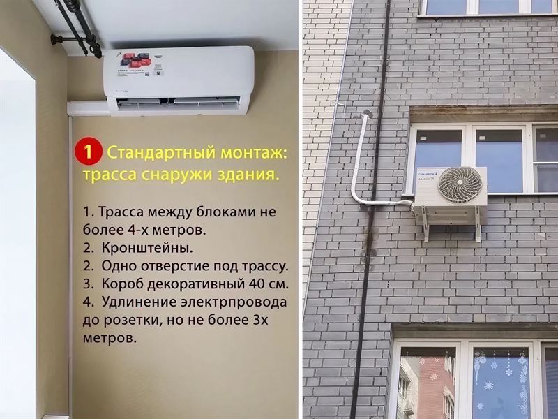 Стандартный монтаж, трасса снаружи