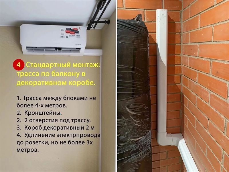 Стандартный монтаж через балкон/лоджию с коробом